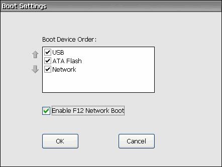 Boot Settings The Boot Settings dialog box allows you to configure the thin client boot order. Boot Device Order: Select to enable the device to which the thin client boots.