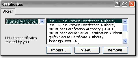 Certificates The Certificates dialog box allows you to import, store, and view security certificates.