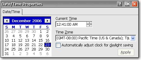 Date/Time The Date/Time Properties dialog box allows you to set the date and current time, select the appropriate time zone, and enable automatic clock adjustment for daylight savings time for the