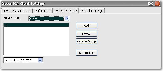 Server Location The Server Location tab allows you to view/add Citrix servers on the network that have ICA connections configured.