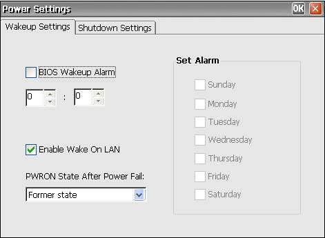 BIOS Wakeup Alarm: Set the time of day the thin client wakes up.