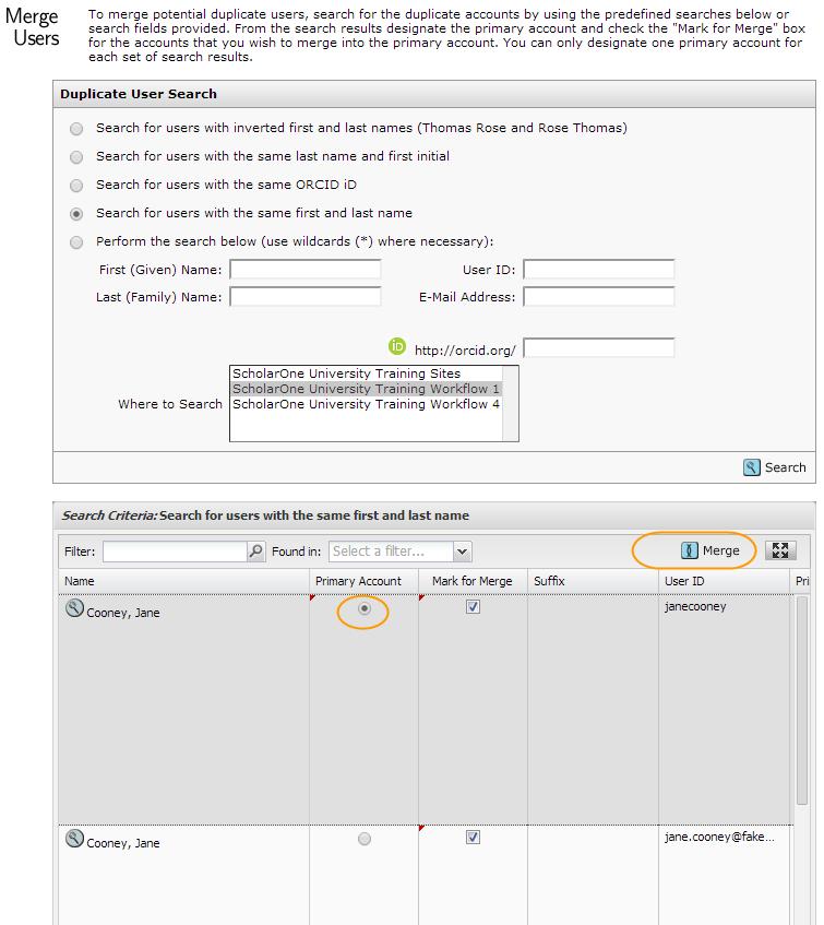 Clarivate Analytics ScholarOne Manuscripts Administrator User Guide Page 128 3. Review the information to confirm that the accounts actually belong to the same person.