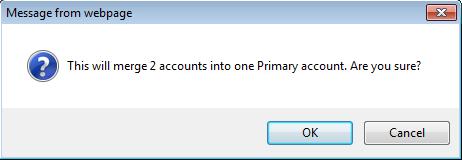 A record of the merge is written into the primary account's Comments field. Click the OK button.