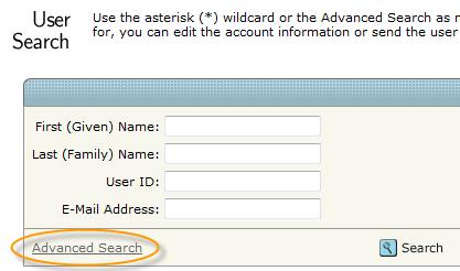 User Search in the Quick Link area on the top right of pages or through Admin Tools > User