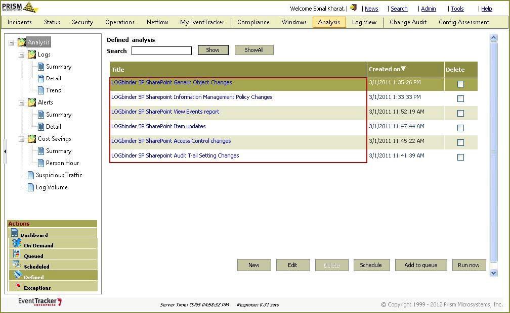 SharePoint Audit Log Reports in EventTracker In EventTracker, SharePoint analysis reports can be