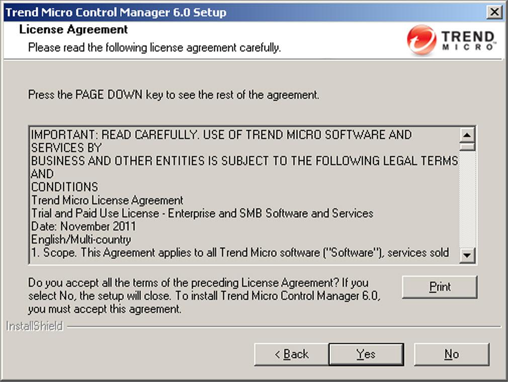 Installing Trend Micro Control Manager for the First Time The Software License Agreement screen appears. FIGURE 3-2. Agree with the License Agreement 6.