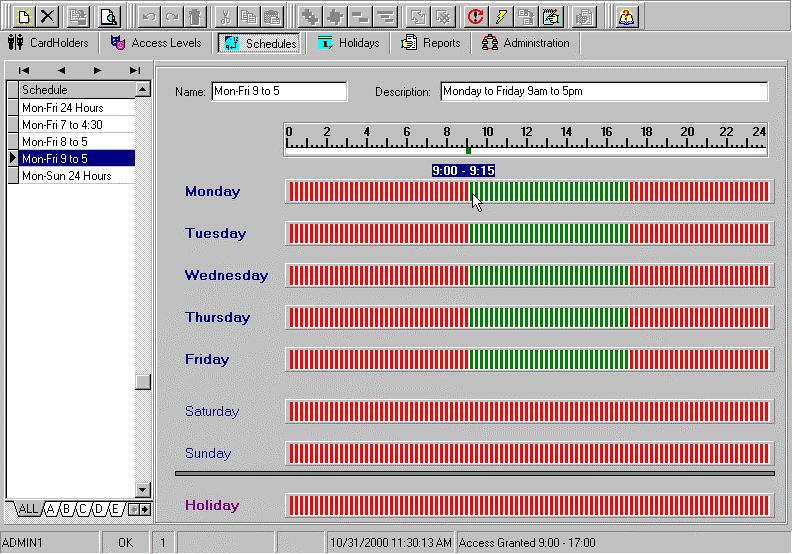 Schedules Creating a schedule To facilitate the creation of schedules, you may want to start with a list of the allowable access times you want to set up.