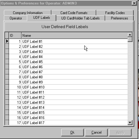 Cardholders: basic UDF labels 1 10 are for tab one, 11 20 are for tab two, and 21 30 are for tab three To name UDFs: Tip: Press Alt + T, O to launch the Options dialog box. 1. From the Tools menu, click Options.