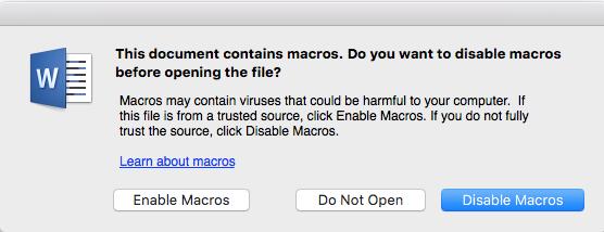 The styles (including macros) stored in the selected template are now available in your document. (Note: If you get the following security warning, just click on 'Enable Macros'). 6.