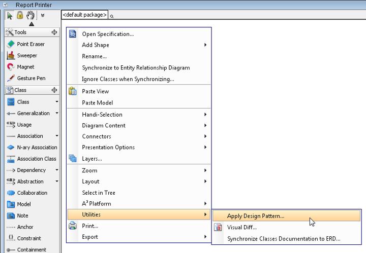 3. Right click on the class diagram and select Utilities >