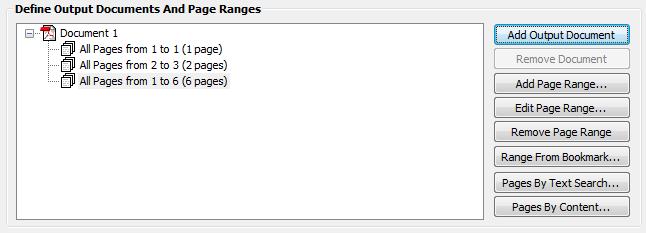 Use Specify Page Ranges dialog to edit (or delete) each page range definition and fine tune additional parameters. This dialog provides a shortcut for most common cases.