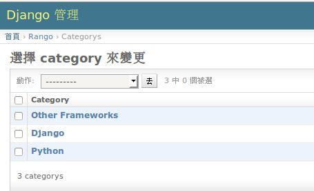 In the admin page, clicking Categorys or Pages, the category names or page titles will appear, respectively, because we specified such in the model declaration.
