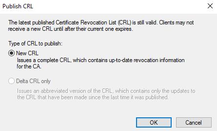 certificates from the offline root CA. 12. We must now publish the CRL.