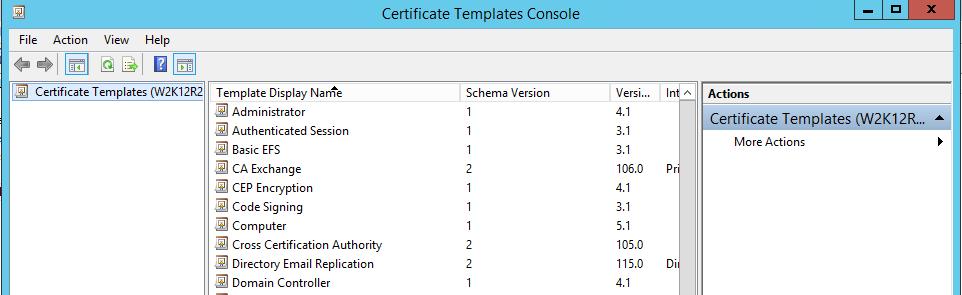 Operating rule: Always Duplicate a template for publishing. Do not use the default templates that are pre-populated within the Certificate Templates Console.