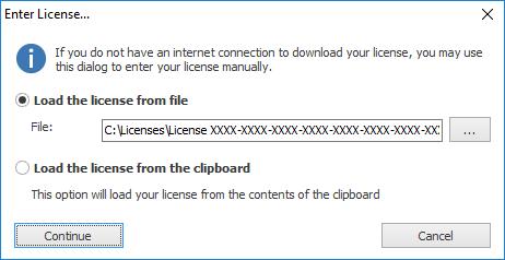 Licensing 5 If you have been provided with a file containing your license, select Load the license from file and locate the appropriate file.