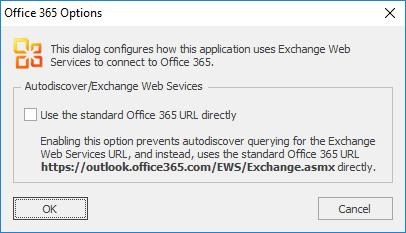 Note In normal conditions, the connection to Exchange Web Services will be configured automatically using the Autodiscover mechanism built into Office 365.