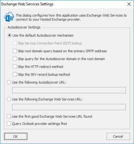 Note In normal conditions, the connection to Exchange Web Services will be configured automatically using the Autodiscover mechanism built into Exchange Server.