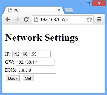 The network settings page is where you re-configure the IP address, gateway and DNS.