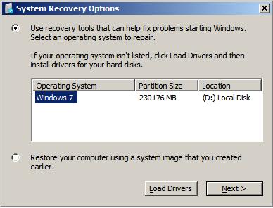 5. Select an operating system to recover, then click Next.