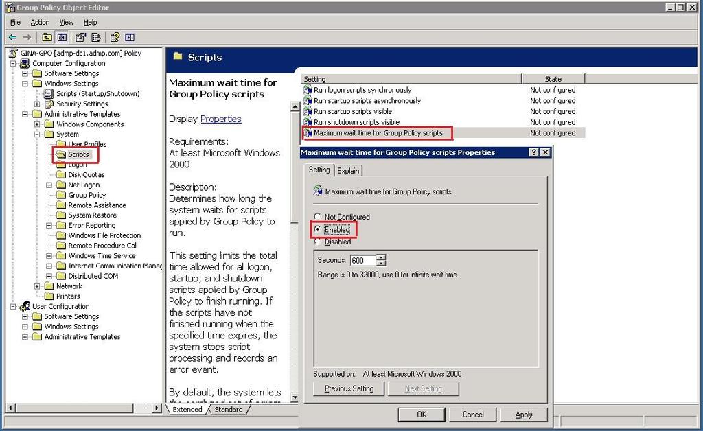 Double-click Maximum wait time for Group Policy