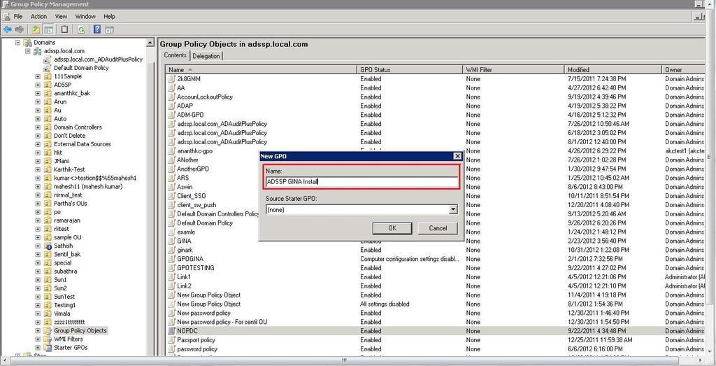 Group Policy Objects container and select New 3) Give