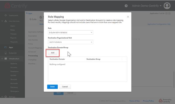 8. Optionally a destination domain and destination group can be configured. You can create and manage groups for your organization using the Groups control in the Admin console.