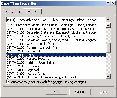 PAGE 20 - ECDL MODULE 2 (USING WINDOWS 2000) - MANUAL Select the appropriate Time Zone from the drop down list.