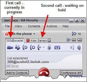 Hold and Open Another Call 1 During a call, press the Start another Call button. A new dial tab opens in the interface window.