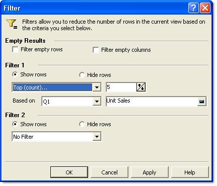 56 Filtering and Sorting Data Figure 23. Filter dialog box For descriptions of filtering criteria, see ProClarity Professional online help.
