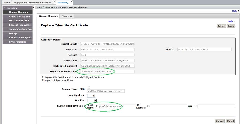Federation Modifying default certificate to Subject Alternative Name certificate About this task When Presence Services is installed, Avaya Breeze generates a default certificate.