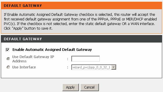 Default Gateway Choose ADVANCED > Routing and click Default Gateway. The page as shown in the figure appears.