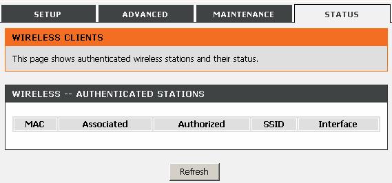 Wireless Clients Choose STATUS > Wireless Clients. The page shown in the right page appears.