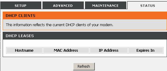DHCP Clients Choose STATUS > DHCP Clients. The page as shown in the figure appears.