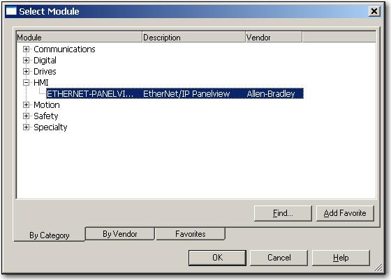 Chapter 7 Communicate with PanelView Terminals 7. Click the By Category tab. 8. Choose the EtherNet/IP PanelView terminal and click OK. The Module Properties dialog box appears. 9.