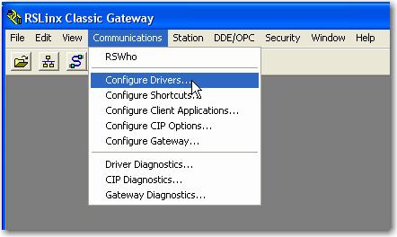 follow these steps. 1. From the Communications menu, choose Configure Drivers.