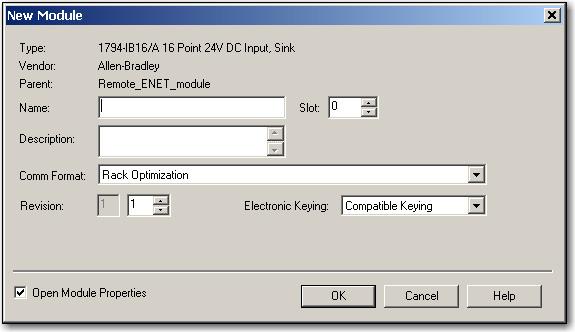 In the Slot field, type the slot number in which your I/O module resides. 5. From the Comm Format pull-down menu, choose a communication format.