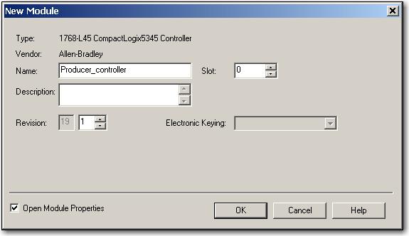 Interlocking and Data Transfer between Controllers Chapter 5 4. Configure your new module. In the Name field, type the name of your module. In the Slot field, type the chassis slot number.