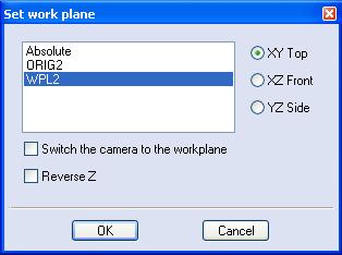 VISI Modelling Workplanes If we use the Right Hand Mouse Button in this area the select workplane dialogue box will appear The select workplane dialogue box allows the use to select a previously