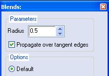 When inserting the radius value, make sure Propagate over tangent edges is selected.