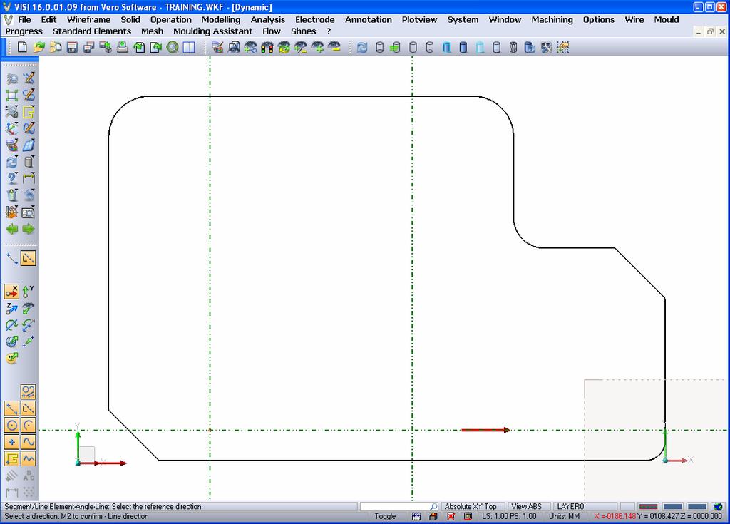 VISI Modelling 2D Design WIREFRAME SEGMENT/LINE PARALLEL (i) Select the Line icon (ii) Select the reference line - Select Segment 2 An arrow will appear indicating the side on which the line will be
