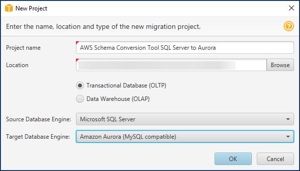 Step 4: Use AWS SCT to Convert the SQL Server Schema to Aurora MySQL 3. Choose Connect to Microsoft SQL Server.