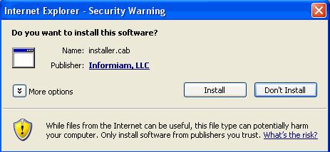 Figure 2: Install Security Warning 4. If there are errors during installation, open Windows Task Manager Processes and end any XULRunner processes (e.g., xulrunner.
