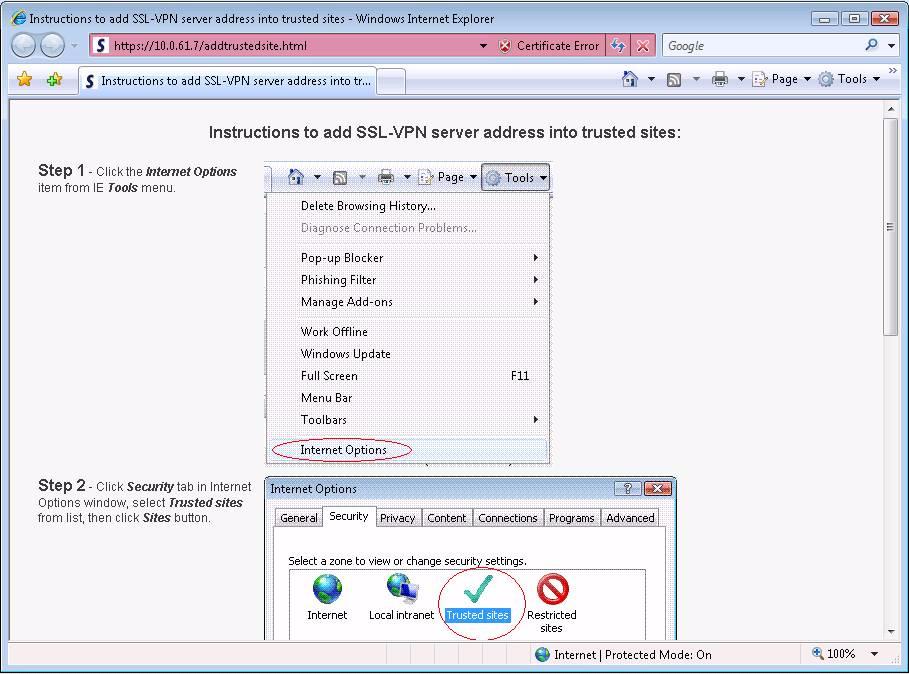 Using NetExtender Step 4 Click Instructions to add SSL-VPN server address into
