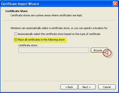 The Network Composer Trusted Authority Certificate will be stored in the store location you select.