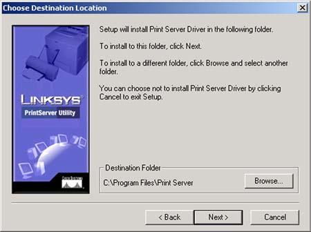 The next screen to appear is Choose Destination Location, as shown in Figure 5-3. You will be requested to choose the location of where the driver s folder will be installed.
