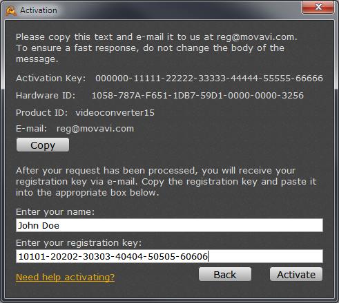 When you have received your registration key, return to the Activation Wizard and enter it into the corresponding box. 4.2.