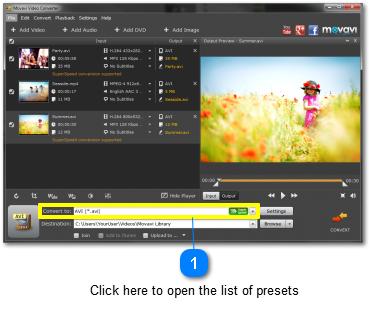 Choosing a Preset In Movavi Video Converter, you can choose a preset to specify what format you want to convert your media files into.