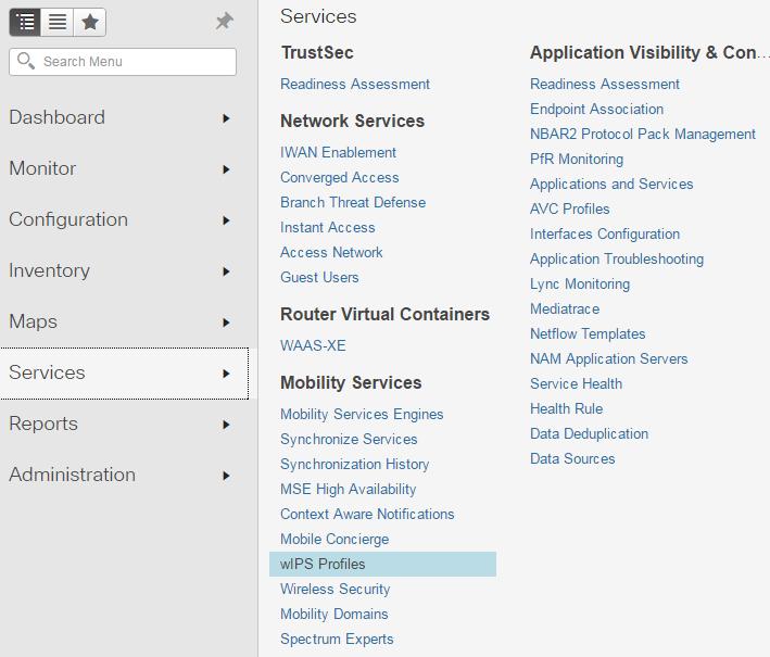 Configuring Mobility Services for Client and User Reporting System users can configure two key mobility services, available on the Services menu, that define wireless client and user data reporting.