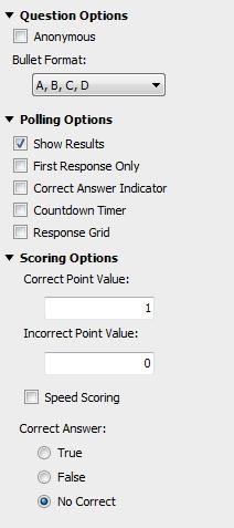 TurningPoint Cloud PowerPoint Polling for PC 22 True/False A true/false question requires participants to respond with 1/A for true or 2/B for false.