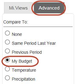 Note: Alternatively, under the Advanced tab, you can select My Budget in the Compare To section.